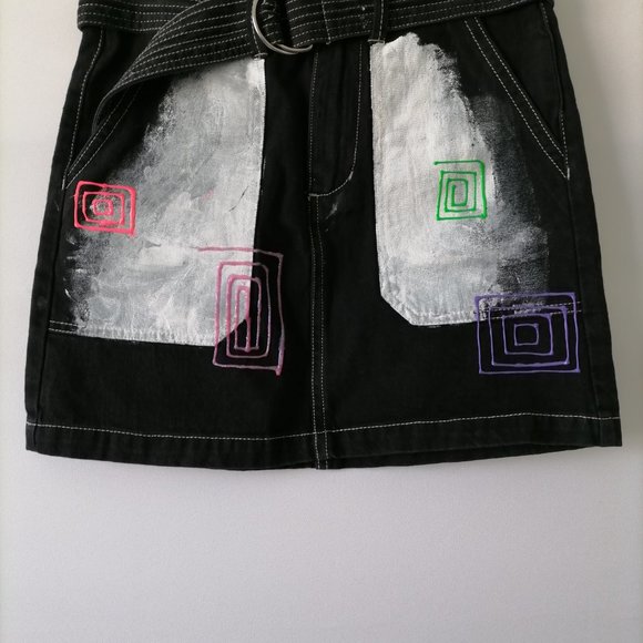 Forever 21 Womens Black Belted Flap Pocket Square Circle Mini Skirt Size S - Picture 3 of 8